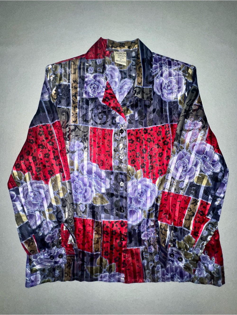 580 Allison Daley Vintage 90’s Blouse 12P W/ Multicolor Patchwork Floral Design
